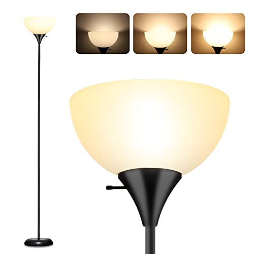 Standing Lamp, Led Floor Lamp with 3 Levels Dimmable Brightness, Drop-Resistant White Lampshade, Rotary Switch, Industrial Metal Floor Lamp for Living Room Bedroom Study Office Kid’s Room