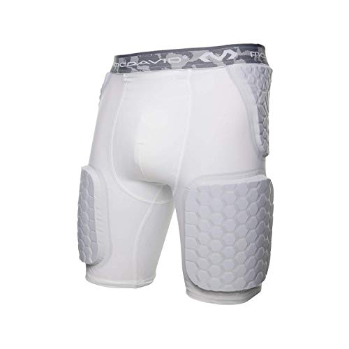 McDavid HEX Dual-Density Thudd Short, Dual-Density Pads for Thighs, HIPS & Tailbone, Helps Reduce Pulls & Fatigue, Moisture-Wicking Fabric, Adult Size White