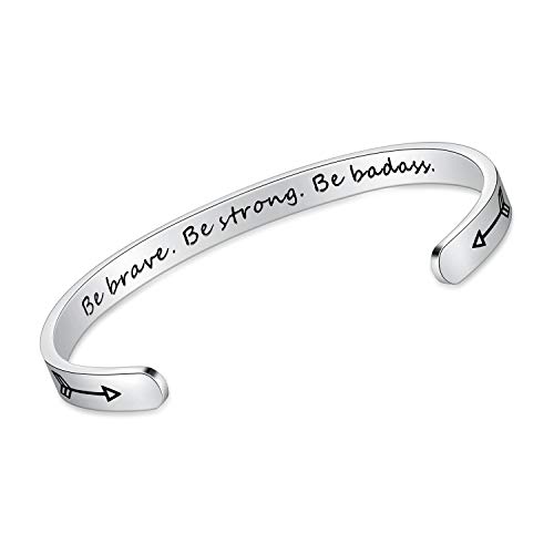 SAM & LORI Gifts for Friend Female Inspirational Bracelet Women Mother Daughter Sister Teen Girls Birthday Teenage Motivational Encouragement Anxiety Bestie Strength Cuff Be Brave Be Strong Be Badass
