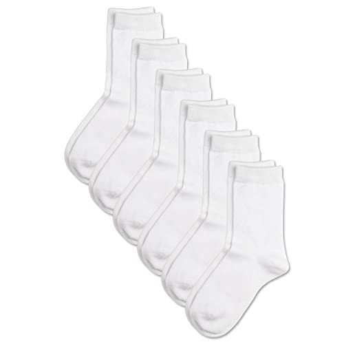 COTTON DAY Unisex Little Kids Youth Boys Girls Soft Cotton Crew Dress Socks Seamless Toe 6 Pack 4-6 years Plain White S (6)