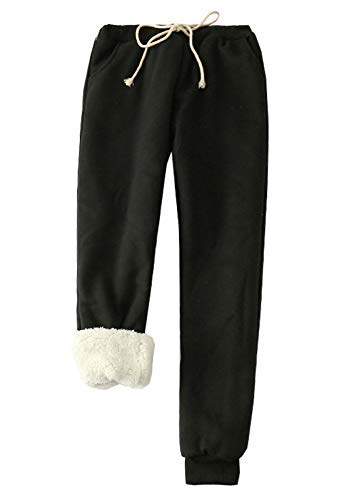 Flygo Womens Casual Running Hiking Pants Fleece Lined Activewear Sweatpants (Large, Black)