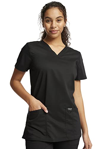 V-Neck Scrubs for Women Workwear Revolution, Soft Stretch, Easy Care WW620, M, Black