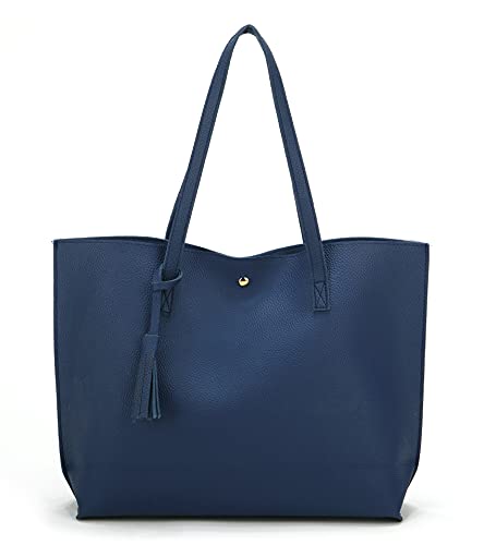 Nodykka Women Tote Bags Top Handle Satchel Handbags PU Pebbled Leather Tassel Shoulder Purse,One Size,Dark Blue