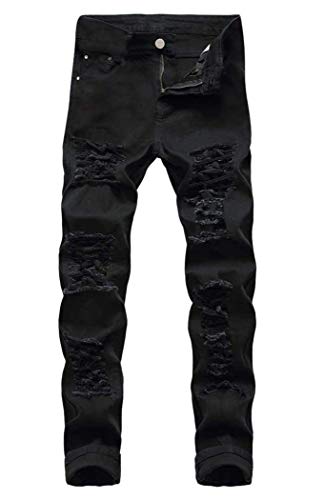 Men's Ripped Skinny Stretch Distressed Destroyed Slim Jeans Denim Pants Black 32