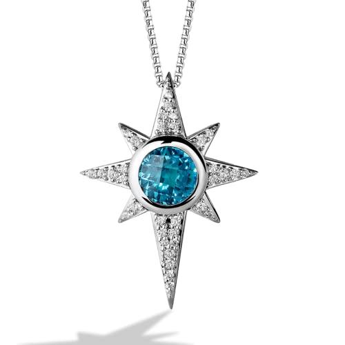 Jewelili Star Wars Fine Jewelry Kyber Crystal Radiance Men's/Women's Pendant 1/3Ct.Tw. White Diamonds and Swiss Blue Topaz Silver