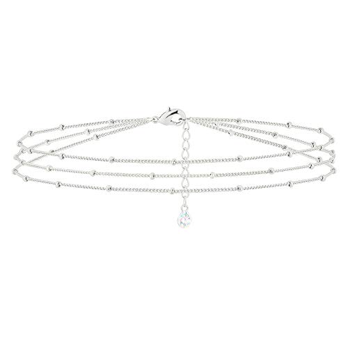 MEVECCO Bracelet for Women Sliver Layered Satellite Chain Bead Sliver Plated Dainty 3 Layer Simple Jewelry Cute for Girls