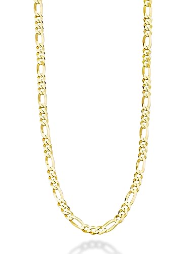 Miabella Solid 18K Gold Over Sterling Silver Italian 5mm Diamond-Cut Figaro Link Chain Necklace for Women Men, 925 Made in Italy (24 Inches)
