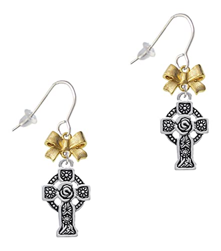 Delight Jewelry Goldtone Large Celtic Cross Goldtone Bow French Earrings
