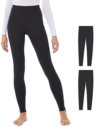 32 Degrees Women's 2 Pack Performance Ultra Light Thermal Baselayer Legging Pant, Black/Black, Large