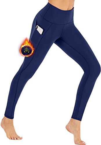 Ewedoos Fleece Lined Leggings Women with Pockets Thermal Leggings for Women High Waisted Winter Warm Workout Yoga Pants Navy