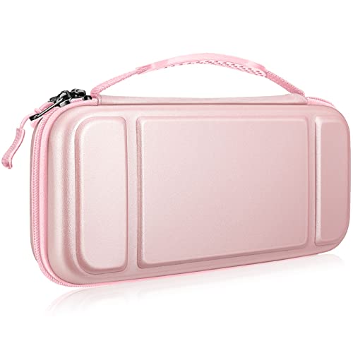 Fintie Carrying Case for Nintendo Switch OLED Model 2021/Switch 2017, [Shockproof] Hard Shell Protective Cover Travel Bag w/10 Game Card Slots for Switch Console Joy-Con & Accessories, Rose Gold