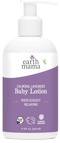 Earth Mama Calming Lavender Baby Lotion for Dry Skin, Calendula Cream for Newborn Skin Care, Organic Moisturizer for Children with Aloe Juice, Rooibos, & Shea Butter, Lavender Lotion, 8 Fl Oz