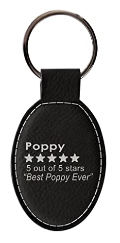 ThisWear Funny Gift For Poppy 5 Out Of 5 Stars Best Poppy Ever Leatherette Oval Keychain Key Tag Black