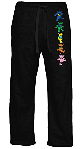 Ripple Junction Grateful Dead Men's Lounge Pants Sleep Pajama Bottoms Pockets Colorful Iconic Dancing Bears Logo XL Black