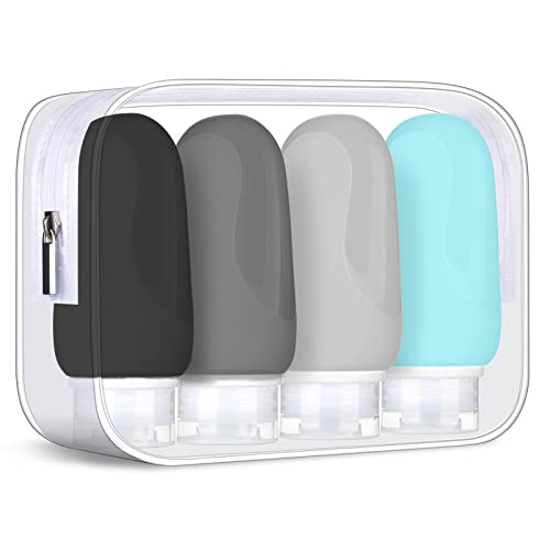 Morfone Travel Bottles Set for Toiletries, Tsa Approved Travel Size Containers BPA Free Leak Proof Refillable Liquid Silicone Squeezable Travel Accessories for Shampoo Conditioner Lotion（Grey）