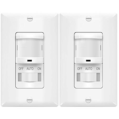 TOPGREENER in-Wall PIR Motion Sensor Light Switch, Occupancy Sensor Switch, On/Off Override, 4A, 400W, Single Pole, Neutral Wire Required, TSOS5-W, White, 2 Pack