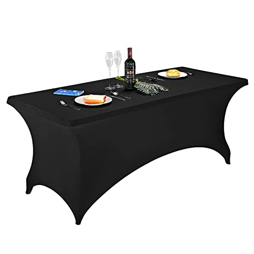 FORLIFE Spandex Table Covers - Fitted Tablecloth for 6ft Rectangular Tables with Stretch Patio Design - Perfect for Weddings, Banquets, and Parties - Available in Black