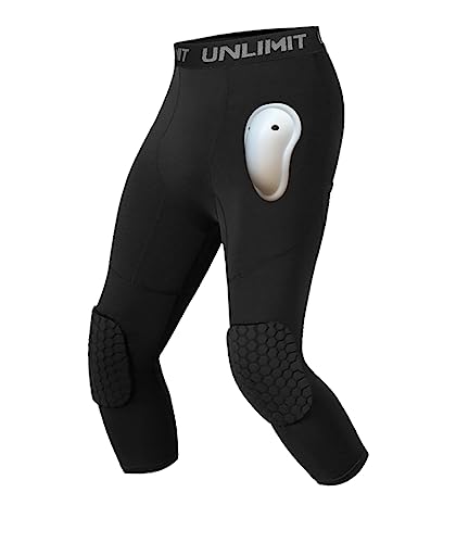 for 4-16 yrs, Youth Compression Pants with Knee Pads and Protective Cup, 3/4 Capri for Boys in Baseball Soccer Football…(XL, Leggings with Cup)