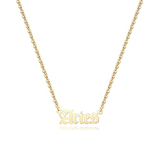 Aimber 18K Gold Plated Astrology Necklace for Women Jewelry,12 Zodiac Pendant Horoscope Constellations Necklace(Letter,Aries)
