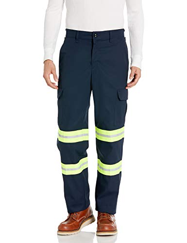 Red Kap Men's Enhanced Visibility Industrial Cargo Pant, Navy Fluorescent Yellow Trim, 34W x 32L