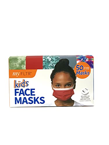 MY FLTR Kids Designed Face Masks Right Sized for Kids Adjustable Ear Loops 95% Filtration Including 20 Adjustable Ear Loops (10 Masks Per Designed) 50 Masks