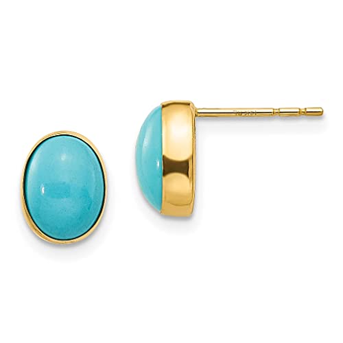 14k Yellow Gold Set Oval Turquoise Earrings Ball Button Fine Jewelry For Women Gifts For Her