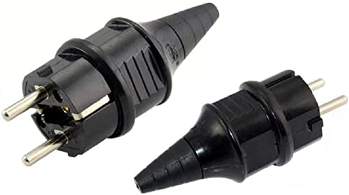 (2 Pack) Tekit Schuko France Germany EU ø4.8mm Pin DIY Rewireable Power Plug 250V 16A,Quality European Rewireable Two Round Plug CCE 7/7 Standard Plug(Coated Black)