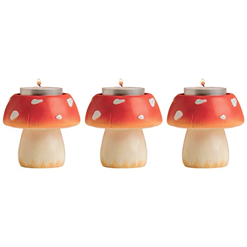 CHUNCHE Cute Mushroom Candle Holder Set of 3, Candle Holders for Centerpiece Table Decorations, Decorative Stand for Tealight Candles, Votive Candles, Farmhouse Cottagecore Fall Decor