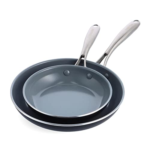 GreenPan Swift Healthy Ceramic Nonstick, 8' and 10' Frying Pan Skillet Set, Stainless Steel Handles, PFAS-Free, Dishwasher Safe, Oven Safe, Black