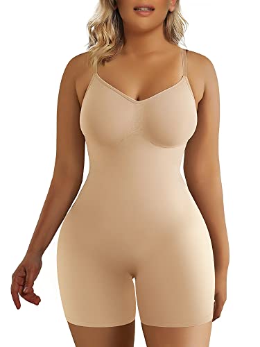 SHAPERX Shapewear for Women Tummy Control Bodysuit Mid Thigh Butt Lifter Body Shaper Shorts,SZ5218-2-Beige-S/M