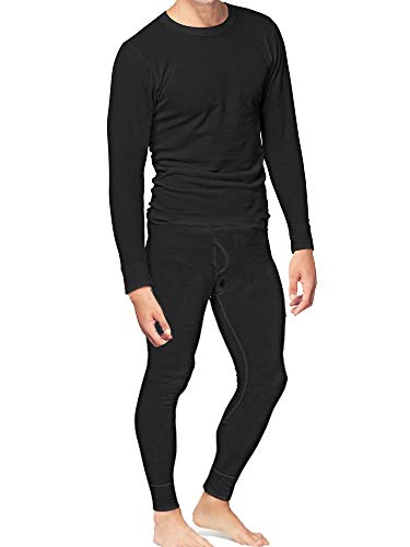 Place and Street Men’s Cotton Thermal Underwear Set Shirt Pants Long Johns Black