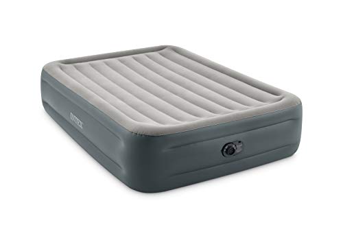 INTEX 64125ED Dura-Beam Plus Essential Rest Air Mattress: Fiber-Tech – Queen Size – Built-in Electric Pump – 18in Bed Height – 600lb Weight Capacity, Grey