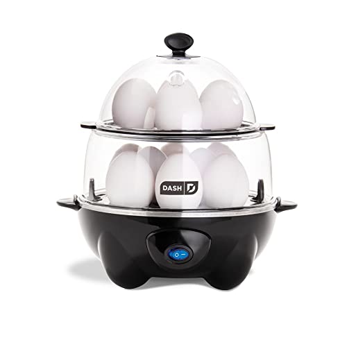 DASH Deluxe Rapid Egg Cooker for Hard Boiled, Poached, Scrambled Eggs, Omelets, Steamed Vegetables, Dumplings & More, 12 capacity, with Auto Shut Off Feature - Black