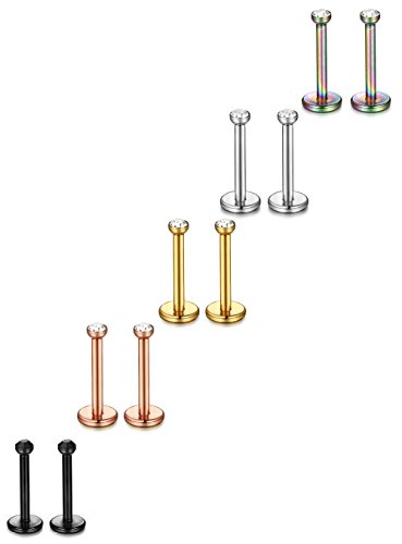 ORAZIO 10Pcs 18 Gauge Stainless Steel Nose Studs Ear Studs Piercing Body Piercing Cubic Zirconia Inlaid (D: 18G,Bar Length: 6mm)