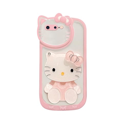 Lianxiaw for iPhone 7 8 SE Cartoon Pink Cute Kawaii Phone Case,with Mirror Stylish Cute Girls Phone Case for iPhone 7 8 SE 4.7 inch Pink