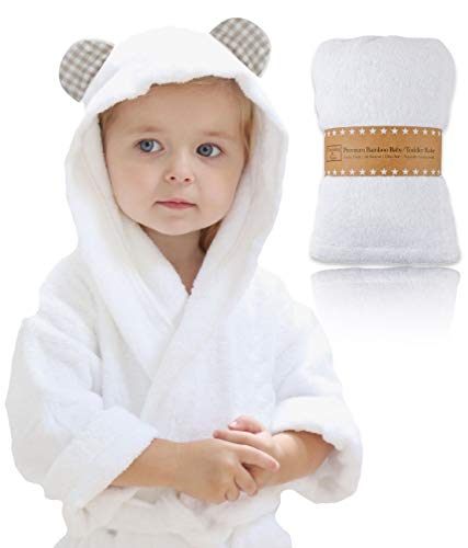 Channing & Yates - Premium Baby Robe - Toddler Robe - Organic Viscose Made from Bamboo Hooded Bathrobe Towel - Soft Towel Robe - Baby Bath Essentials (White)