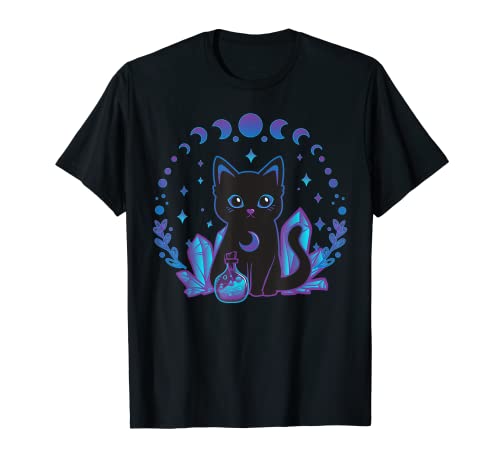 Cute Witchy Black Cat Crystal Alchemy Kawaii Pastel Goth T-Shirt