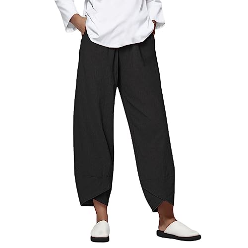 My Orders Prime Deals Lightning Deals of Today Capri Pants for Women 2024 Dressy Palazzo Cotton Lounge Pants Baggy Drawstring Trousers with Pockets c-Black 3X-Large