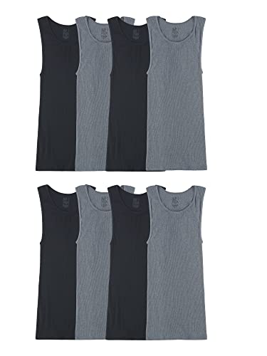 Fruit of the Loom Men's Lightweight Active Cotton Blend Undershirts, Tank-8 Pack-Black/Grey, Medium