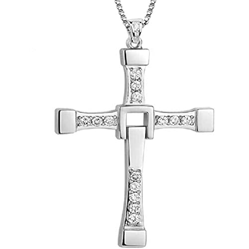 Speed and Passion Dominic Toretto's Cross Pendant Necklace Vin Diesel, male Stainless Steel Cross Neck Pendant Jewelry (Silver)