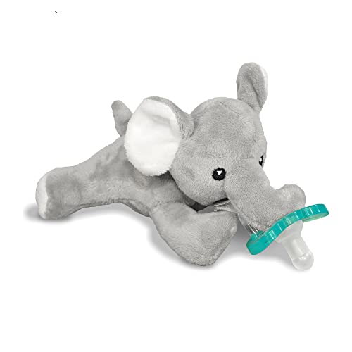 RaZbaby JollyPop Pacifier, Holder w/Detachable Baby Pacifier, Stuffed Animal RaZbuddy, All Ages 0M+, 100% Medical Grade USA Made Silicone Pacifier, Machine Washable, Easy to Hold – Elephant