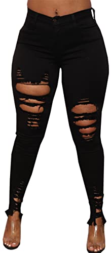 shengfan Women High Waist Skinny Stretch Ripped Tapered Jeans Destroyed Denim Pants