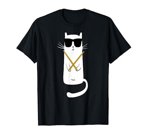 Funny cat wearing sunglasses drums playing drums T-Shirt