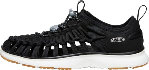 KEEN Women's Uneek O3 Breathable Two Cord Custom Comfort Fit Sneaker Style Sandals, Black/Star White, 8