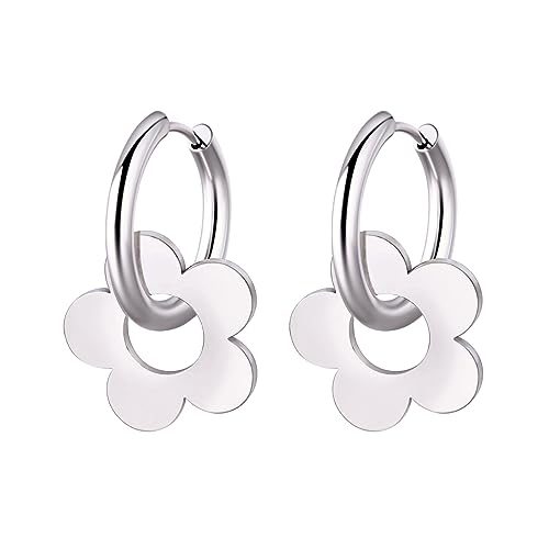 LIKGREAT Hoop Earrings for Womens Classic Heart/Flower Drop Dangle| Girls Dainty Earrings | Lightweight Hoops Gifts