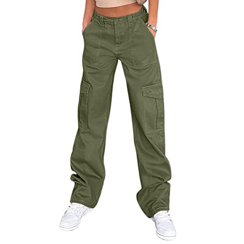 Lepunuo Cargo Pants for Women Baggy Zipper Y2K Pants Light Baggy Jogger Army Green