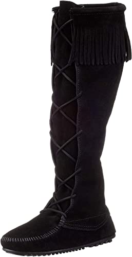 Minnetonka Women's Front Lace Knee High Boots 8 M Black