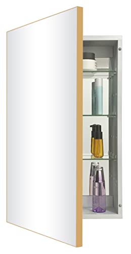 FOMAYKO Aluminum Bathroom Medicine Cabinet 16x26 Inches Recess or Surface Mount Mirror Cabinet for Bathroom Toilet Kitchen