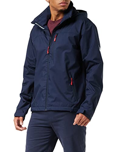 Helly Hansen Men's Crew Hooded Waterproof Windproof Breathable Rain Coat Jacket, 597 Navy, Large