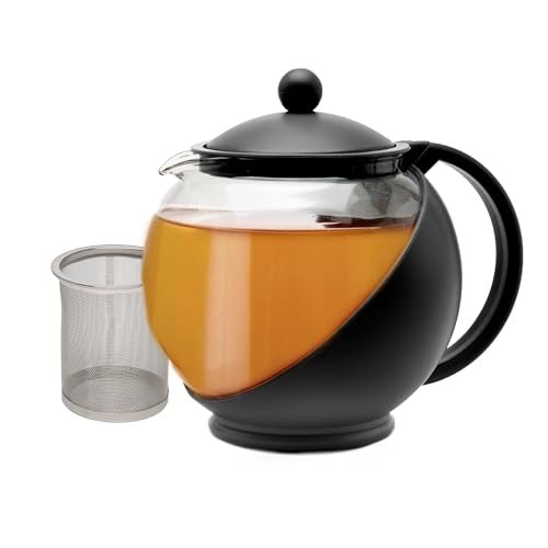 Primula Half Moon Teapot Set with 4 Tea Cups, Removable Stainless Steel Filter and Infuser, Glass Tea Maker, Filter, Dishwasher Safe, 40-Ounce, Tea Gift Set, Tea Set for Service of 4 Adults